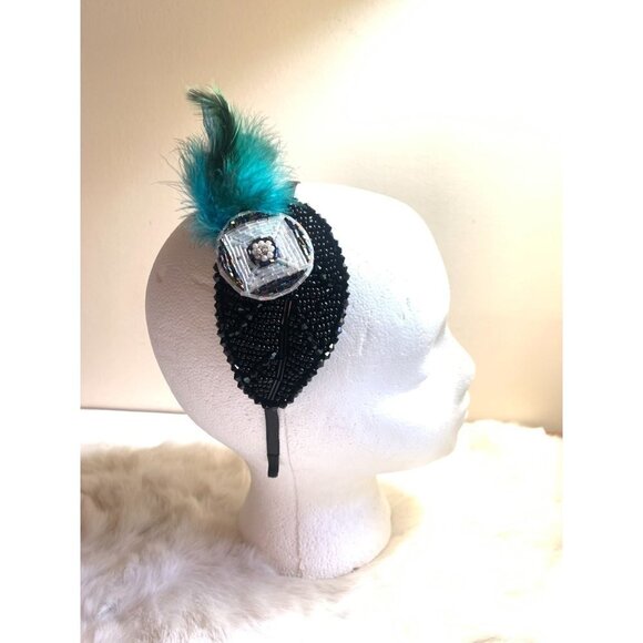Women's Fascinator Headband Hat Feather Beaded Cocktail 1920s - Picture 2 of 8